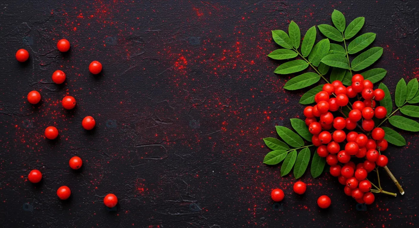 Red Berries on Textured Black Background