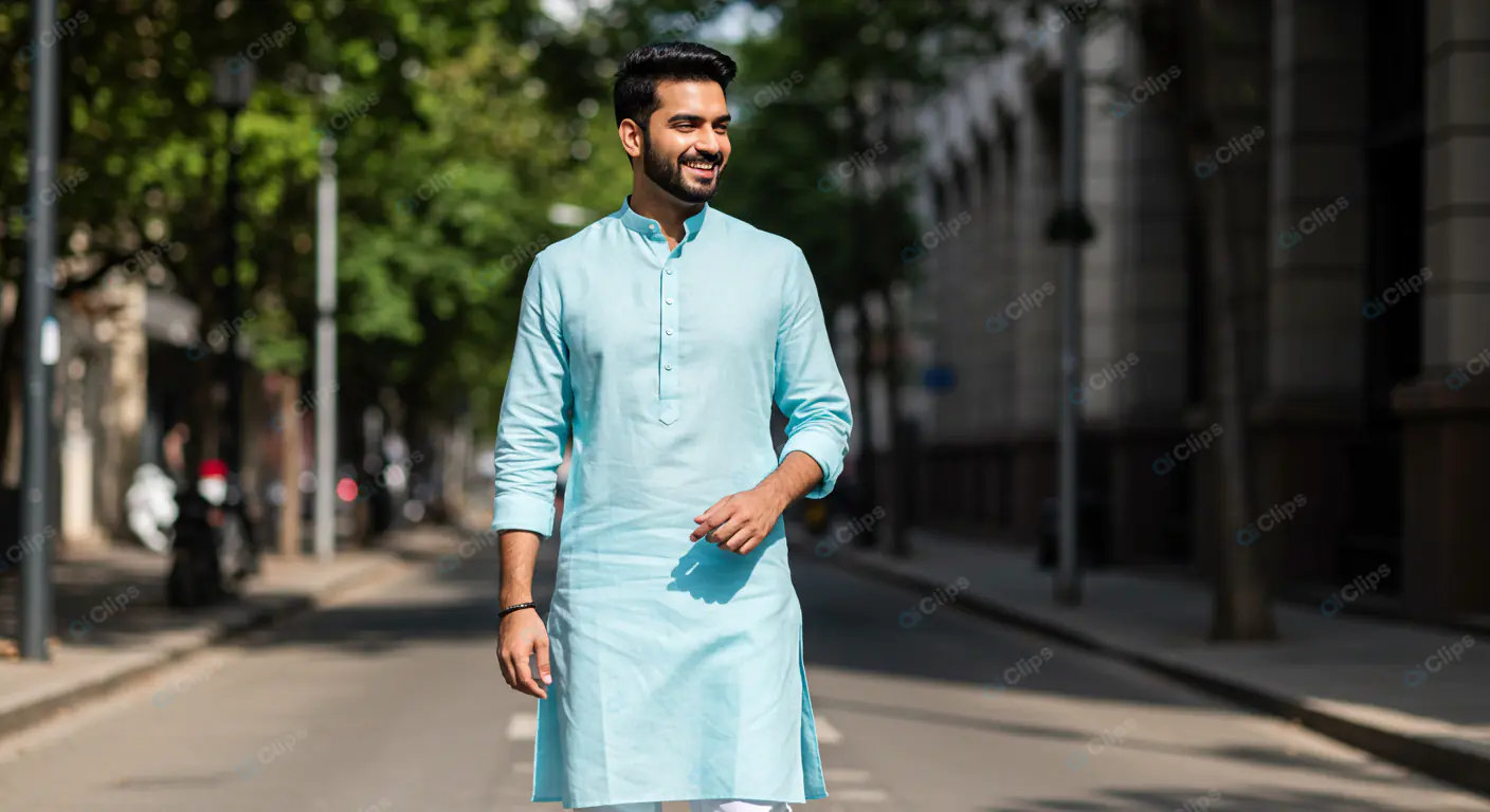 Modern Indian Man in Aqua Kurta