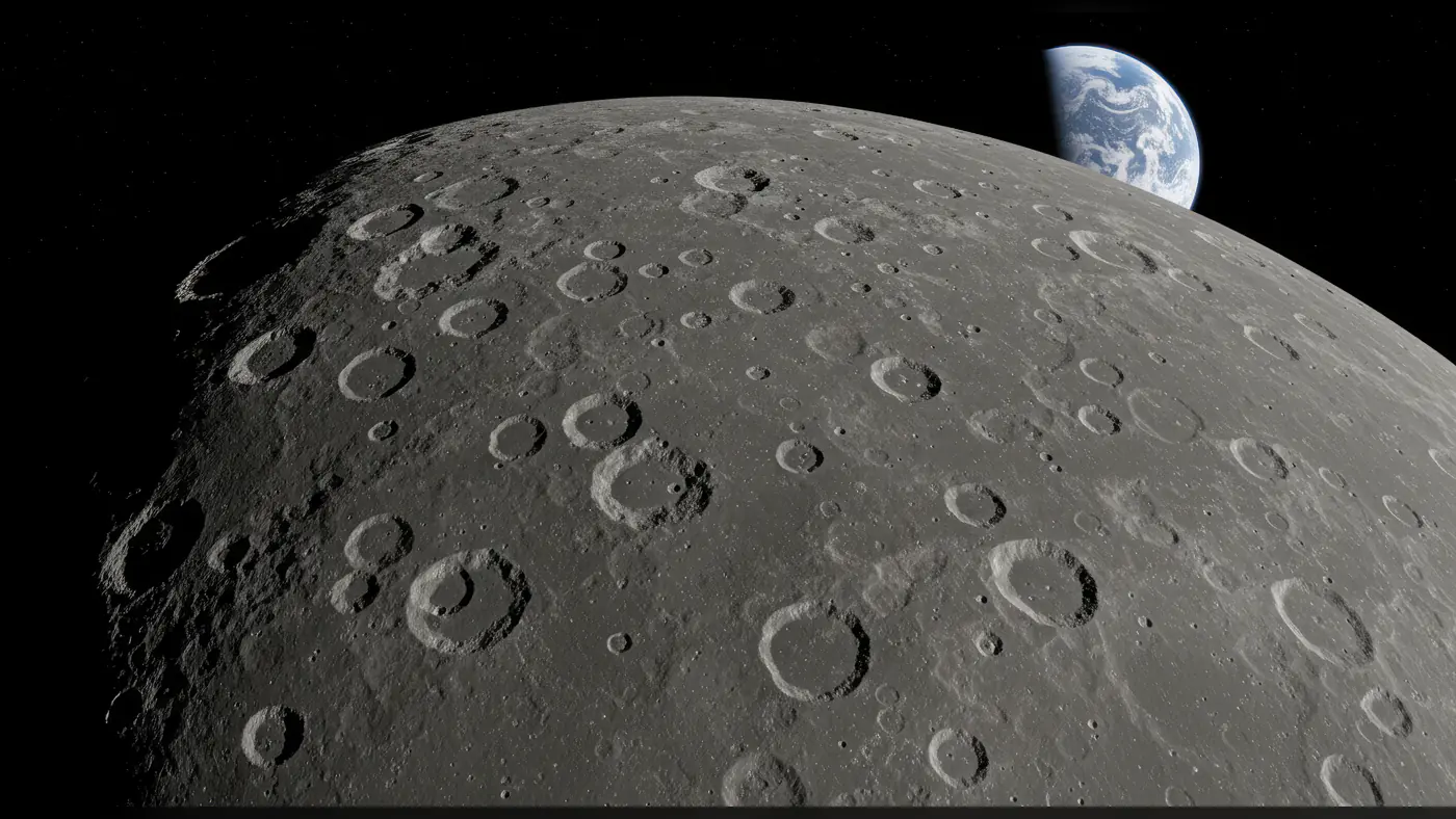 Craters on the Moon with Earth Rising in the Background