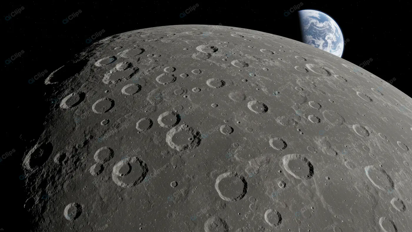 Craters on the Moon with Earth Rising in the Background