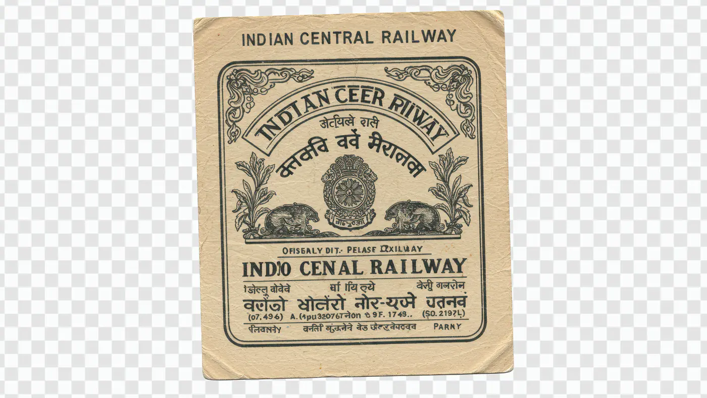Vintage Indian Railway Ticket PNG – Old Central Railway Pass Design