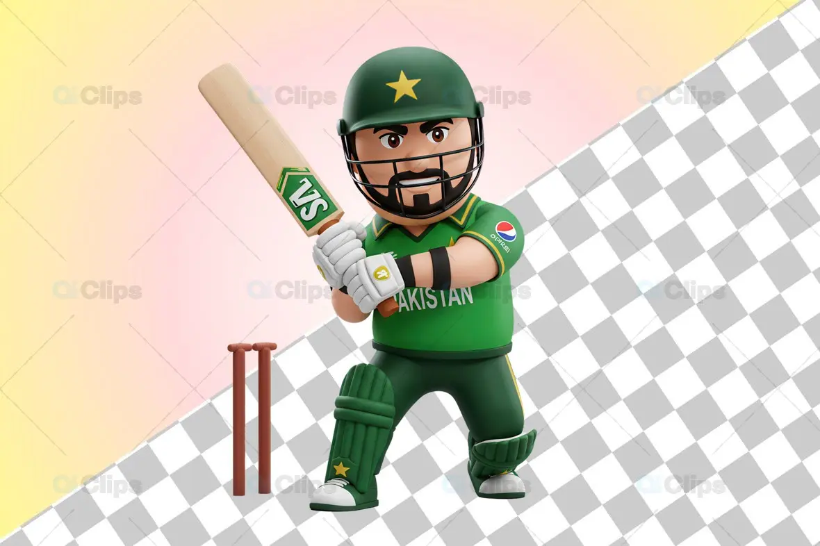 Determined Pakistani Cricket Player 3D Illustration
