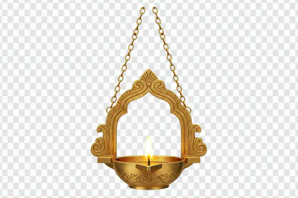 Hanging Brass Temple Diya with Ornamental Chain – Indian Festival PNG Clipart