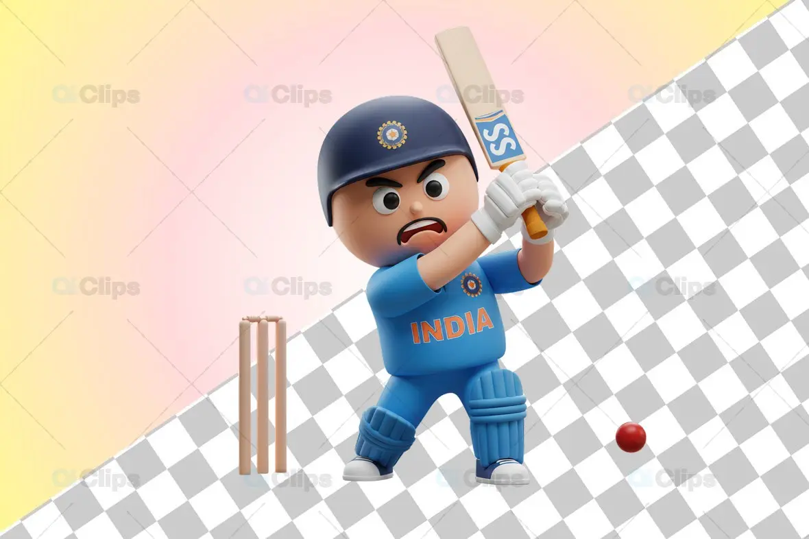 Aggressive Indian Cricket Player 3D Illustration