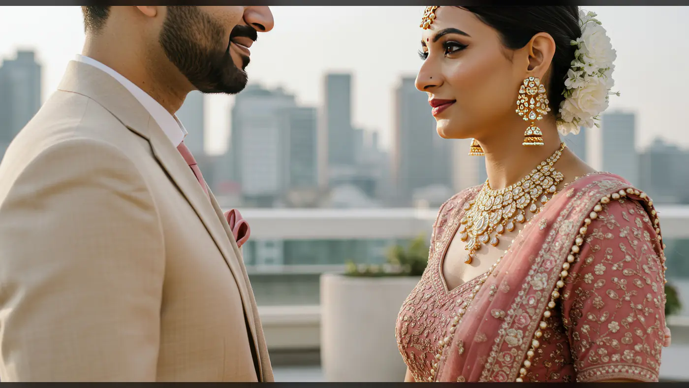Elegant Indian Bride and Groom Portrait