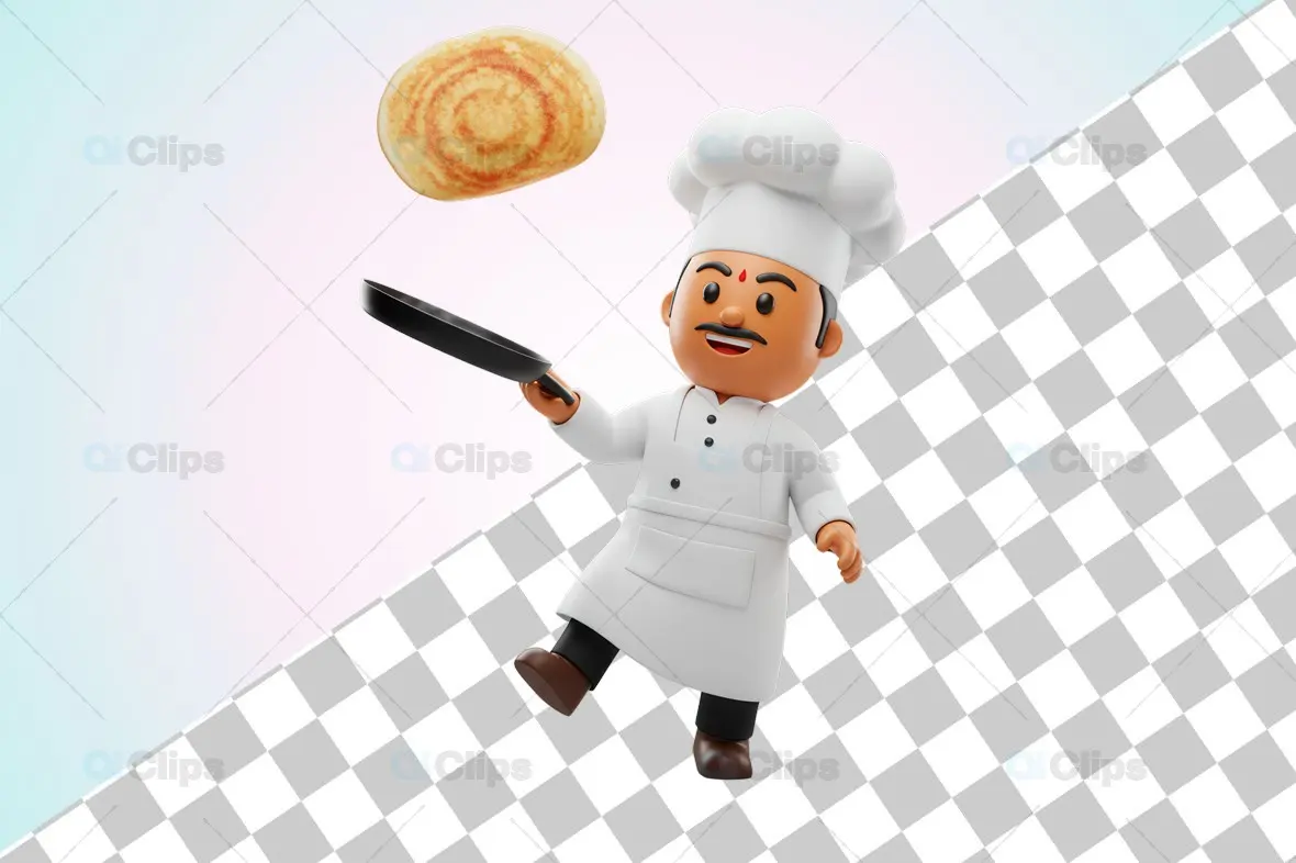 Playful Indian Chef 3D Illustration with Dosa