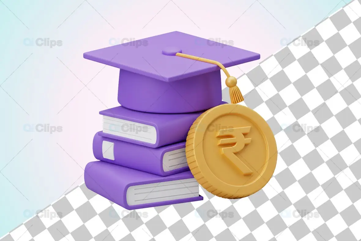 3D Education Loan Illustration with Rupee Symbol