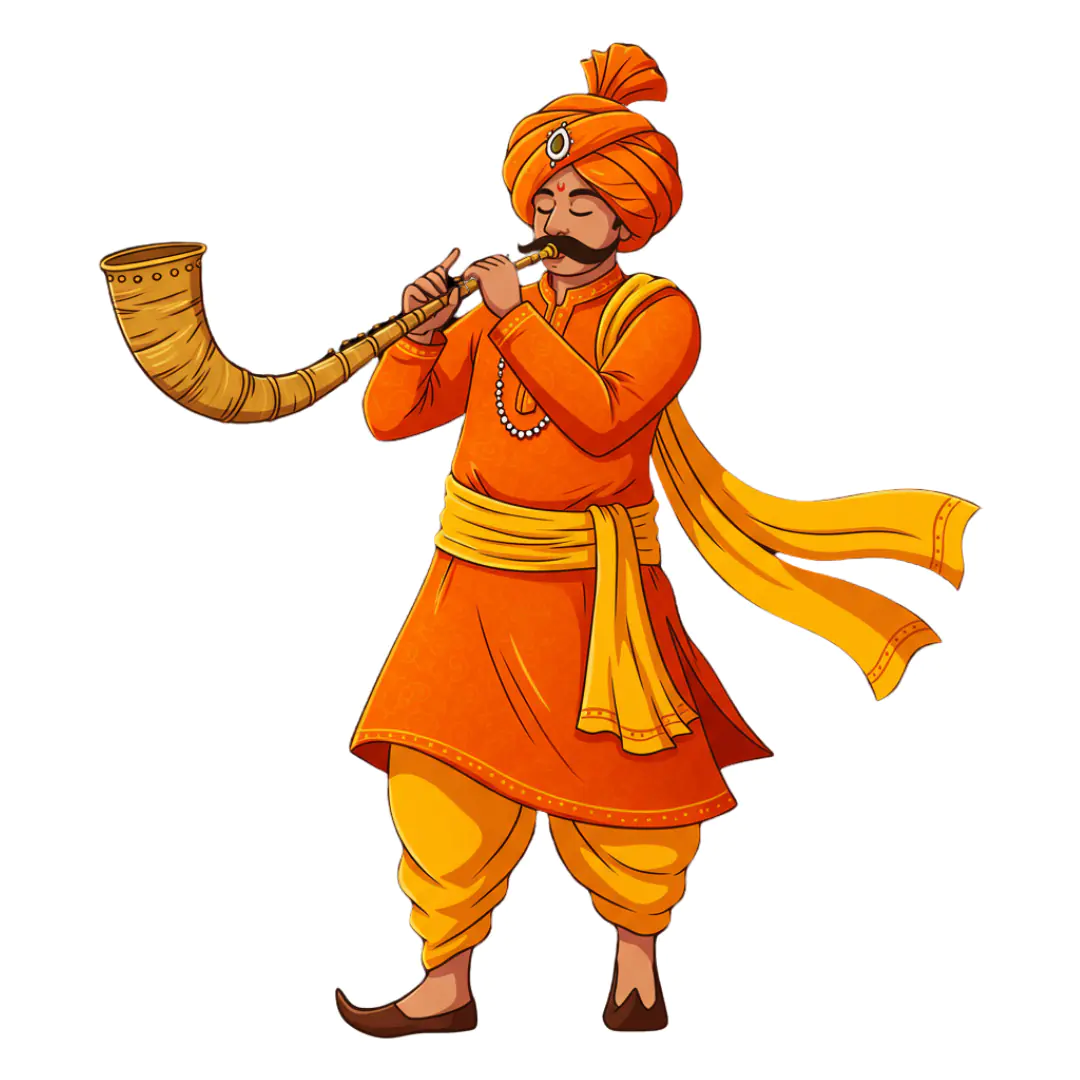 Indian Wedding Shehnai Player PNG Clipart in Traditional Attire