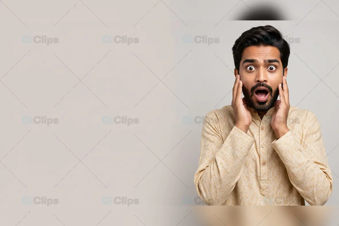 Expressive Indian Man Shocked in Traditional Attire