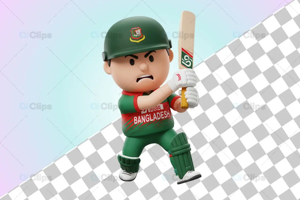 Focused Bangladeshi Cricket Player 3D Illustration
