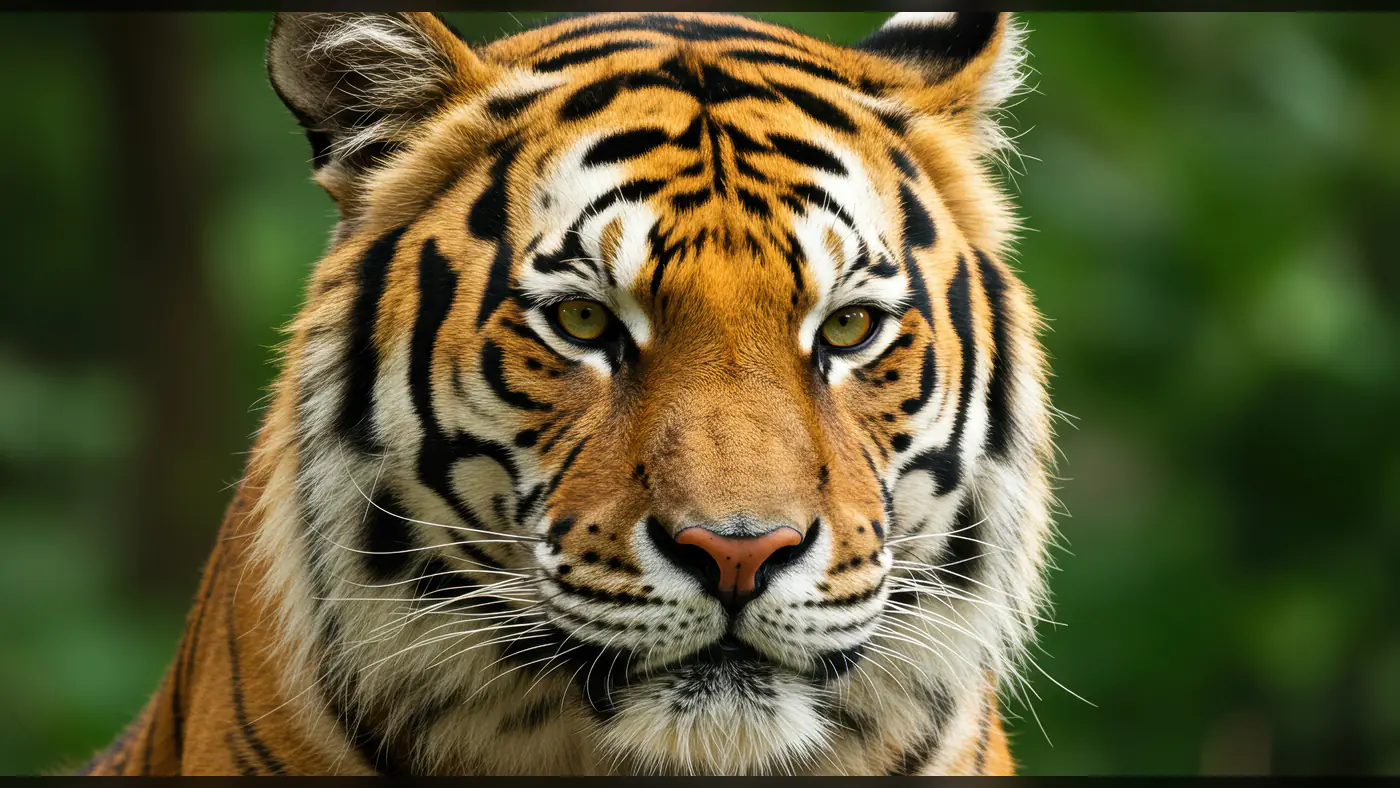 Intense Close-Up Portrait of Royal Bengal Tiger with Sharp Eyes in Jungle
