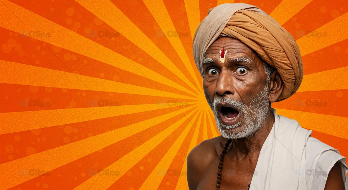 Surprised Elderly Indian Man in Traditional Attire with Comic Background