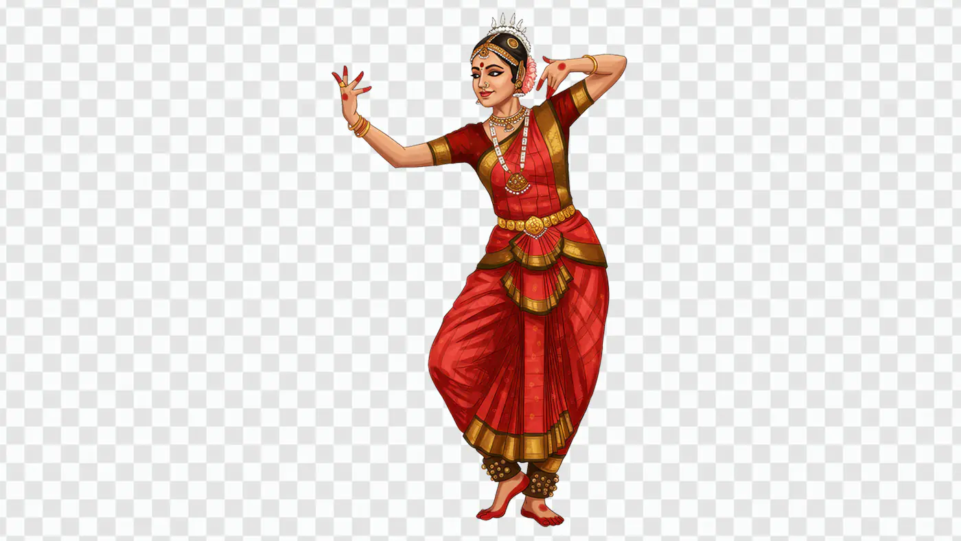 Bharatanatyam Dancer PNG – Elegant Indian Classical Dance Illustration