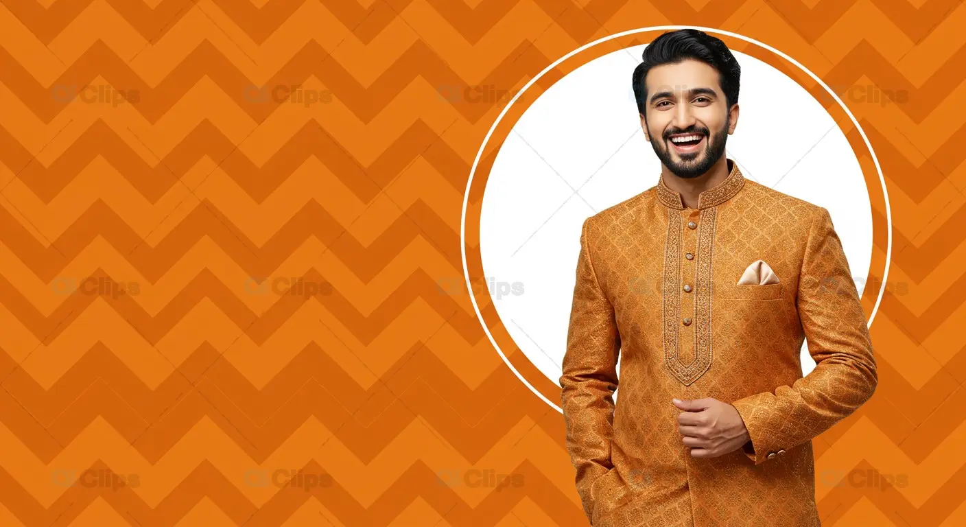 Indian Man in Traditional Sherwani with Copy Space
