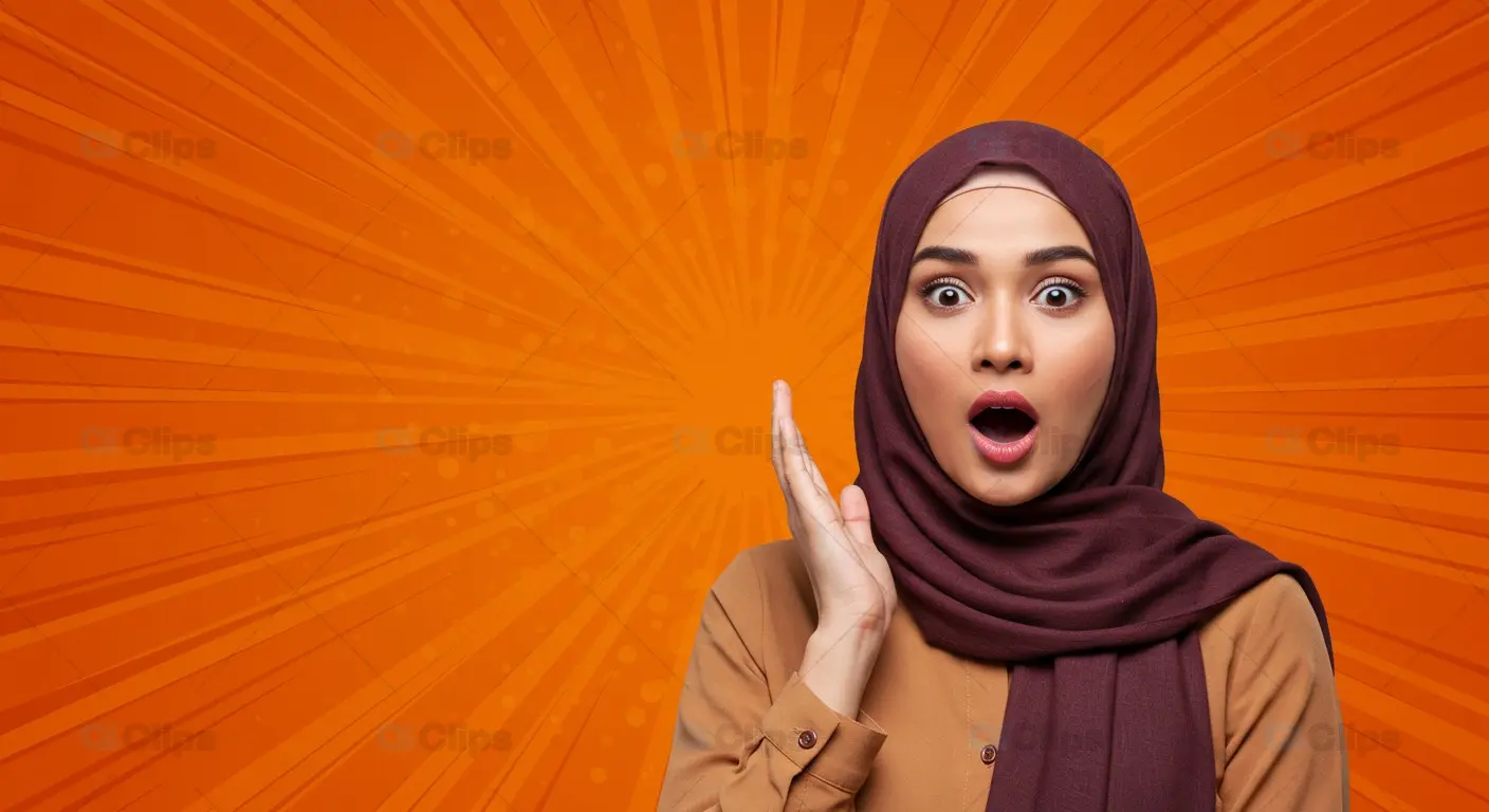 Surprised Woman in Hijab with Vibrant Comic-Style Background