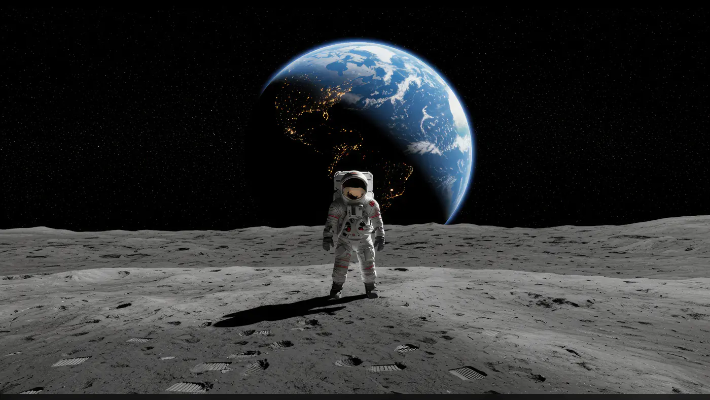 Astronaut Standing on the Moon with Earth in View