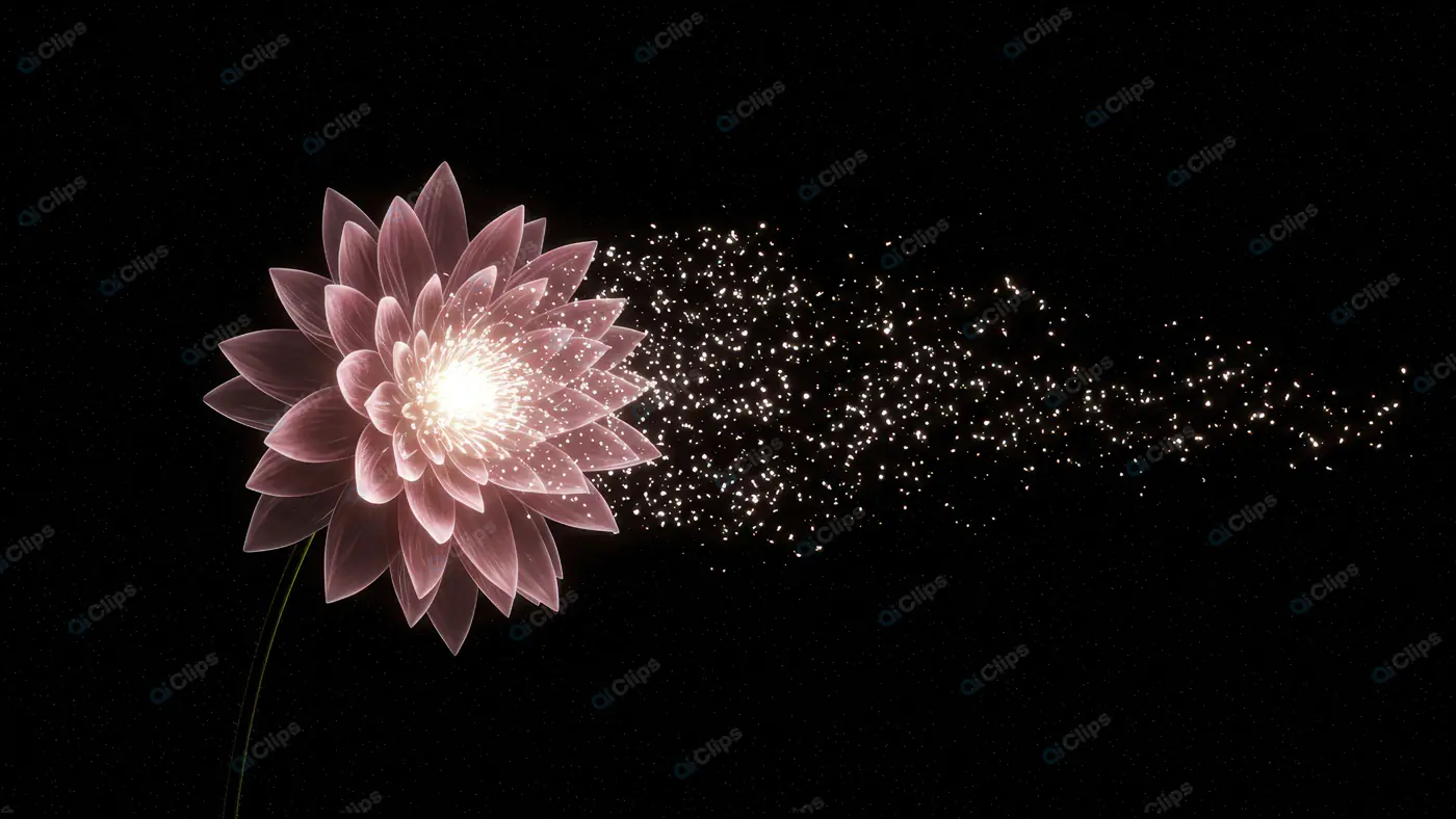 Cosmic Lotus Flower Blooming with Radiant Particle Burst
