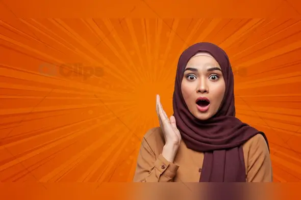 Surprised Woman in Hijab with Vibrant Comic-Style Background