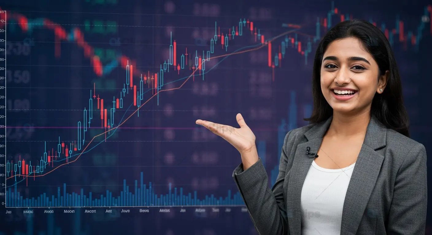 Confident Businesswoman Presenting Stock Market Growth