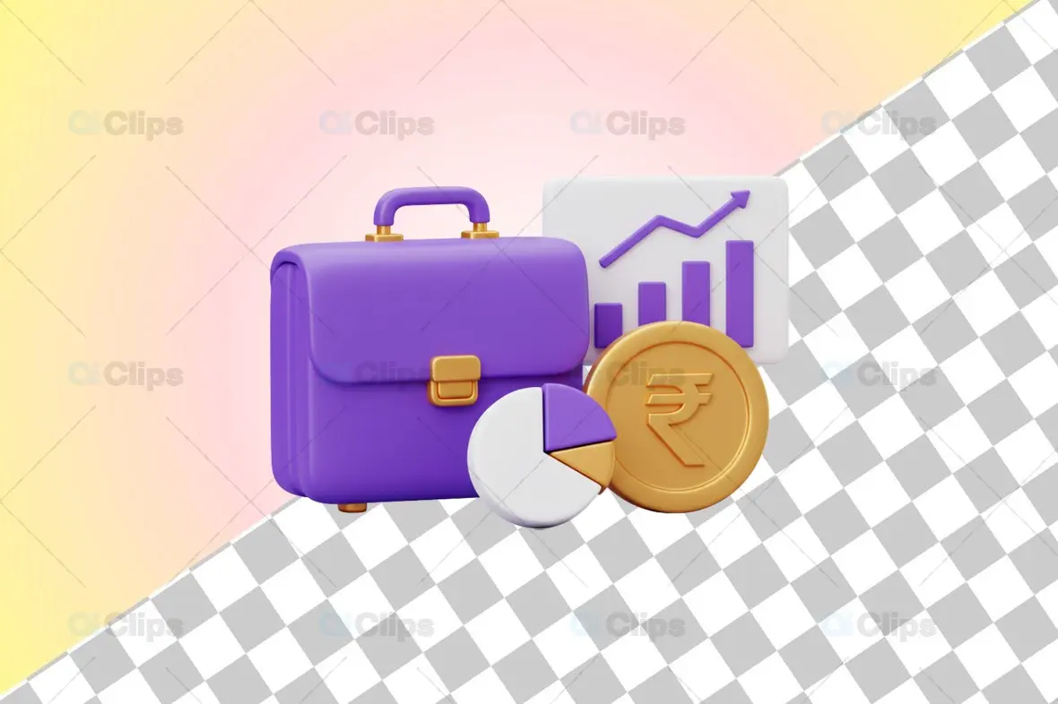 3D Business Finance Growth Illustration with Rupee Symbol