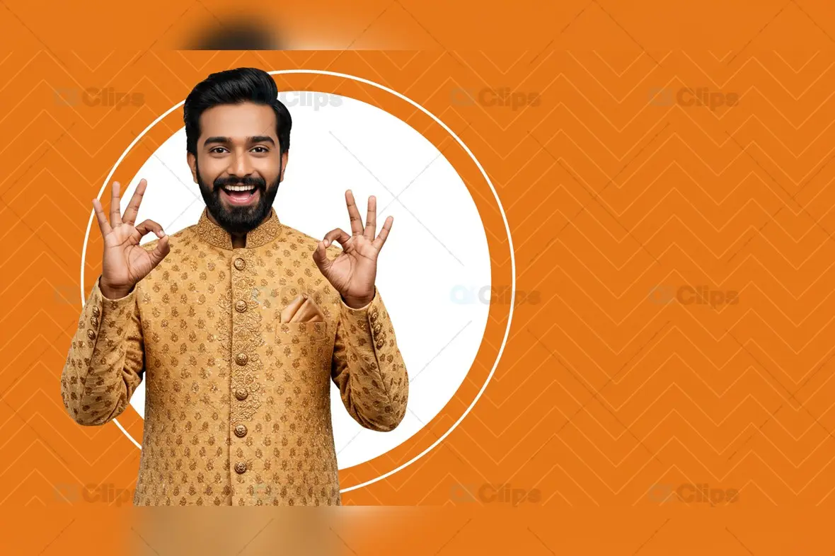 Smiling Indian Man in Sherwani with Copy Space