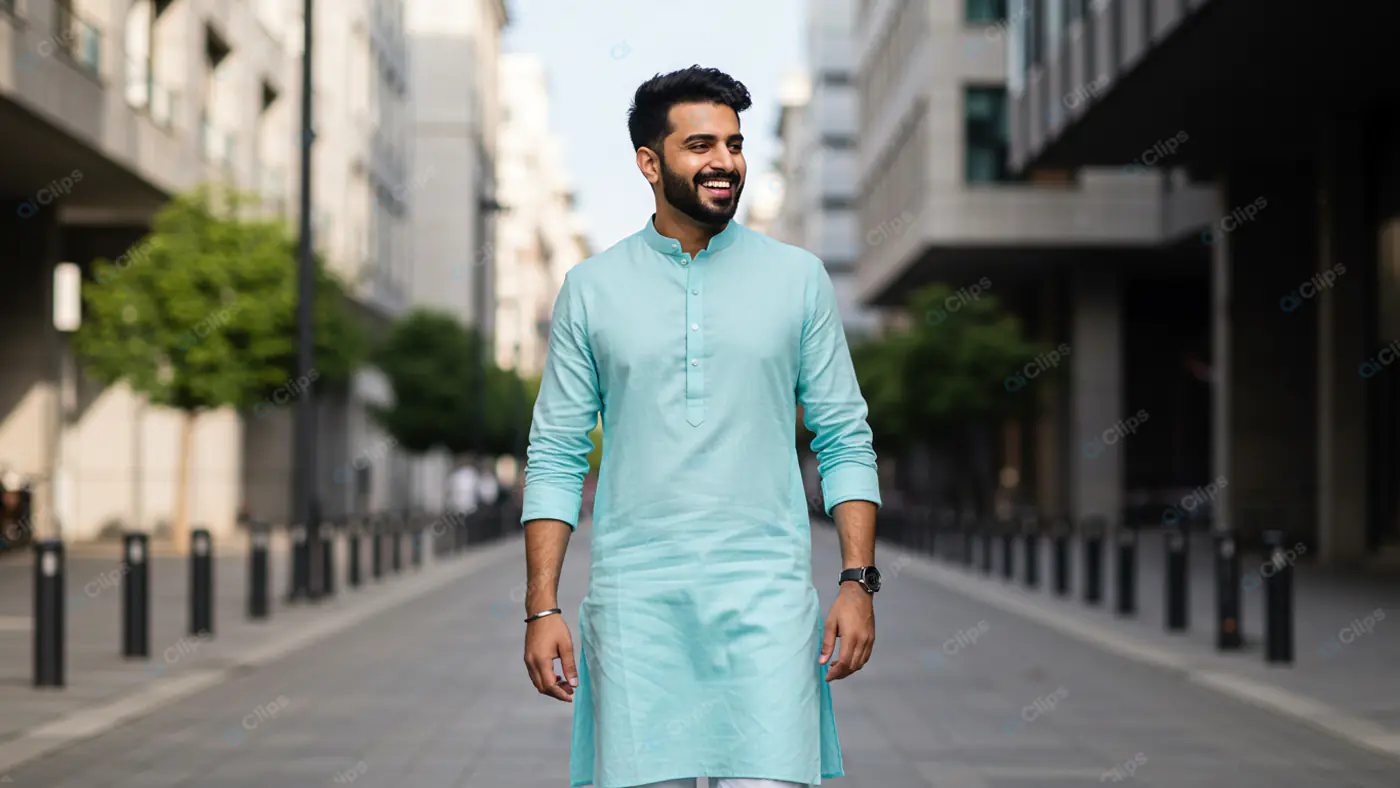 Joyful Urban Stroll in Aqua Kurta