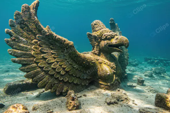 Ancient Garuda Statue Submerged Underwater