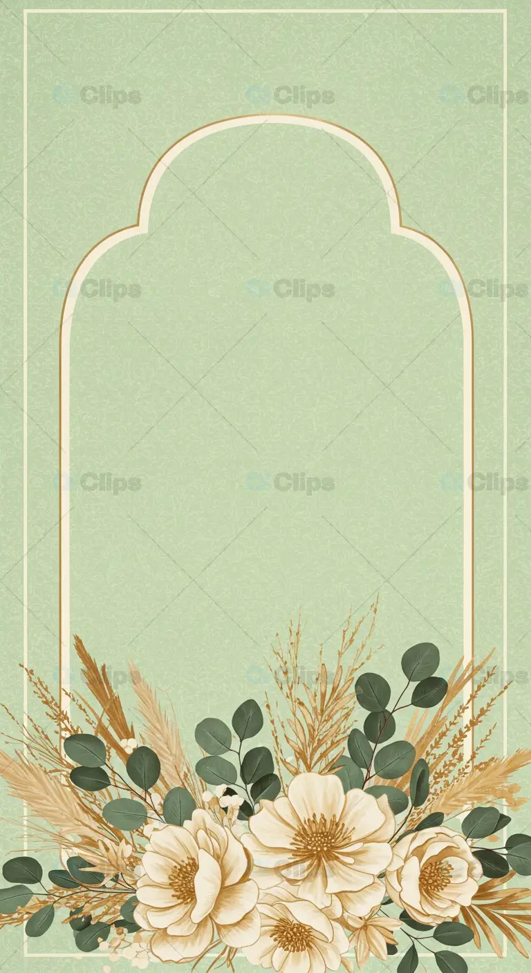 Golden Outline Floral Frame with Beige Flowers