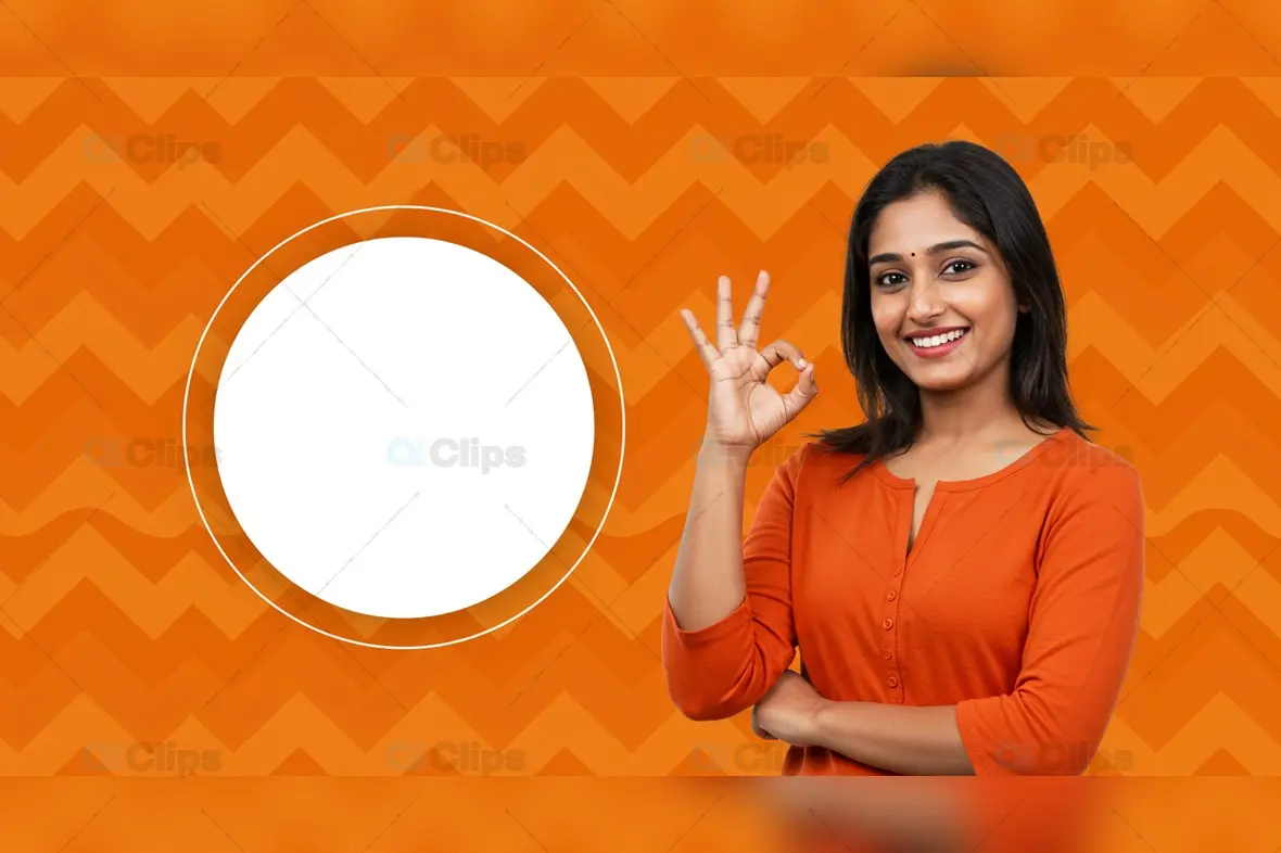 Smiling Indian Woman Showing OK Gesture with Copy Space