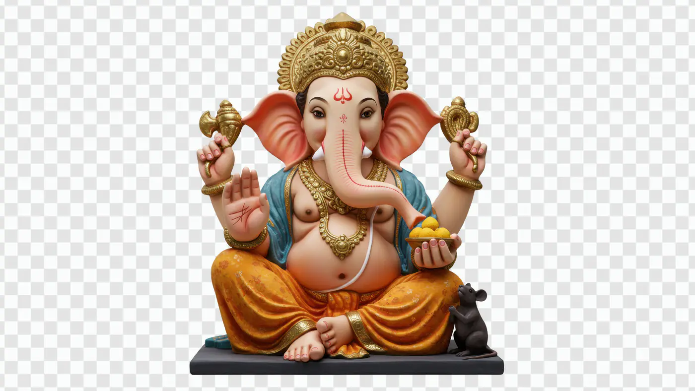 Vibrant Ganesha Idol with Offerings
