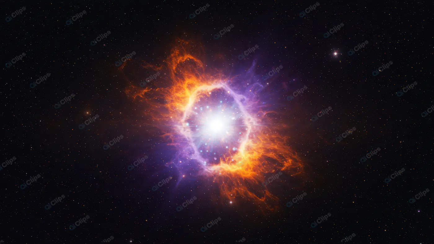 Exploding Nebula with Radiant Core and Fiery Gas Clouds in Deep Space