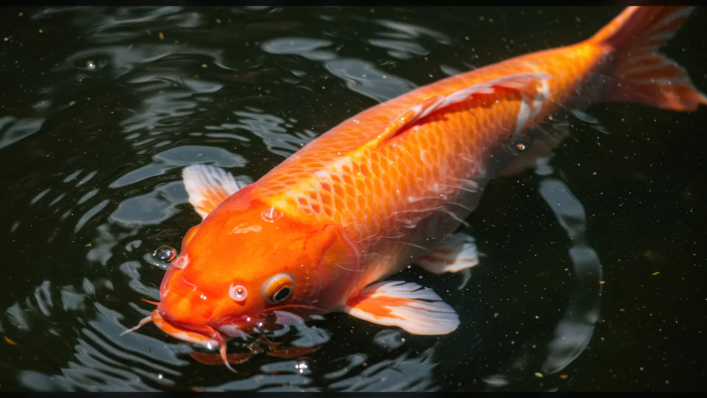 Bright Orange Koi Fish Swimming in Calm Pond Water