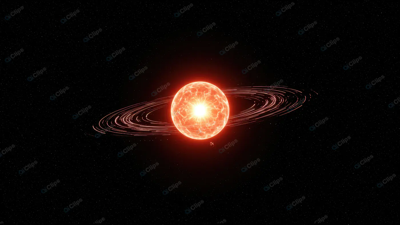 Fiery Red Star with Glowing Magnetic Rings in Deep Space
