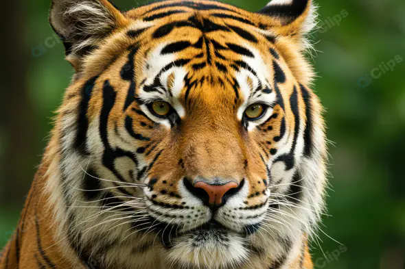 Intense Close-Up Portrait of Royal Bengal Tiger with Sharp Eyes in Jungle