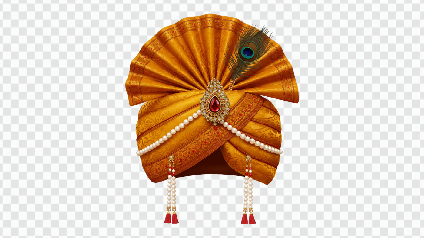 Indian Groom Wedding Pagdi PNG Clipart with Peacock Feather and Pearls