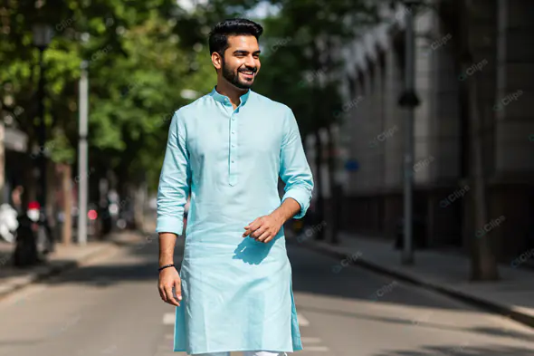 Modern Indian Man in Aqua Kurta