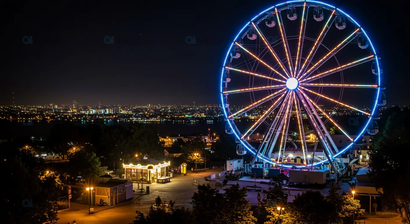 Vibrant Nighttime Ferris Wheel with Cityscape View