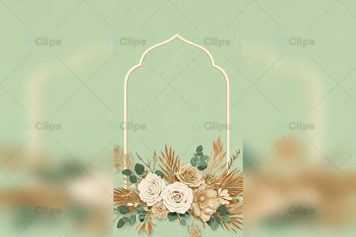 Golden Arch Floral Frame with Beige Roses