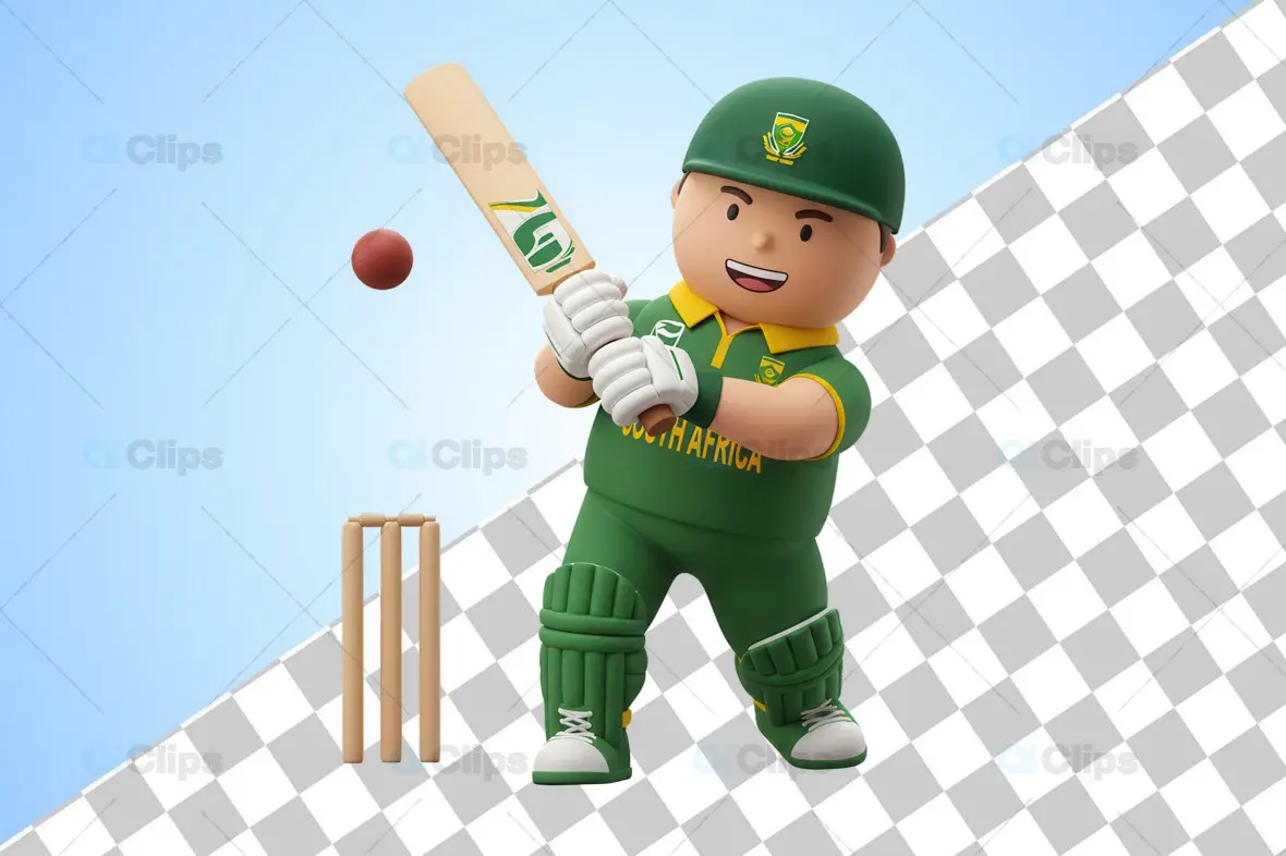 Cheerful South African Cricket Player 3D Illustration