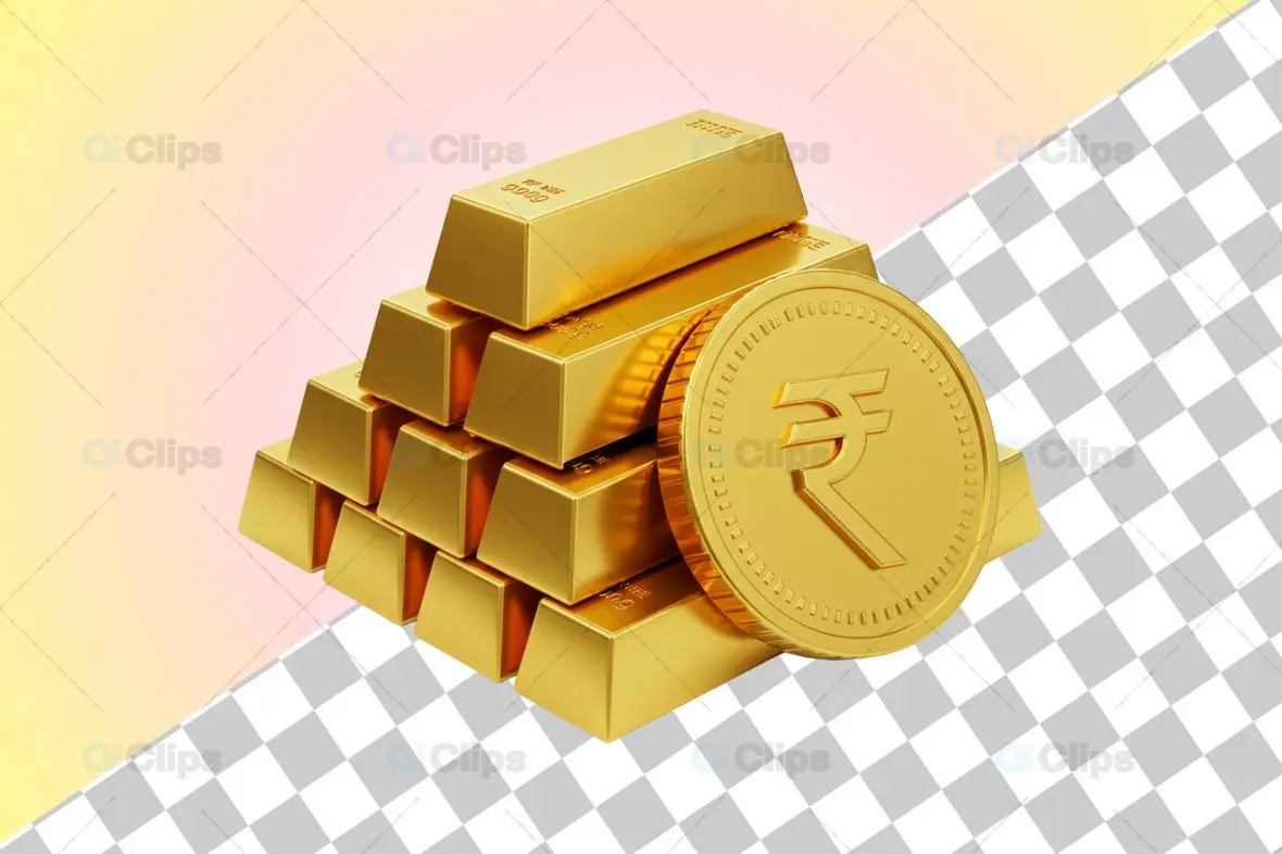 3D Gold Investment Illustration with Rupee Coin