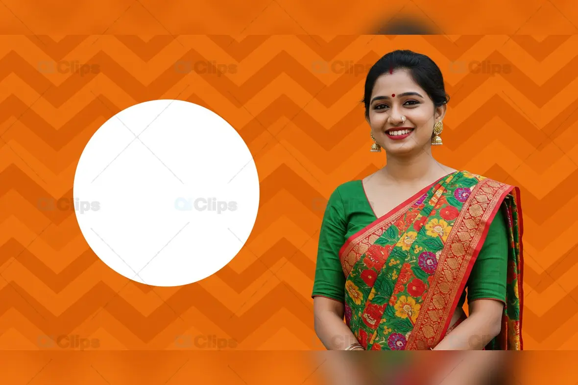 Indian Woman in Traditional Saree with Copy Space