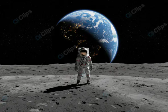 Astronaut Standing on the Moon with Earth in View