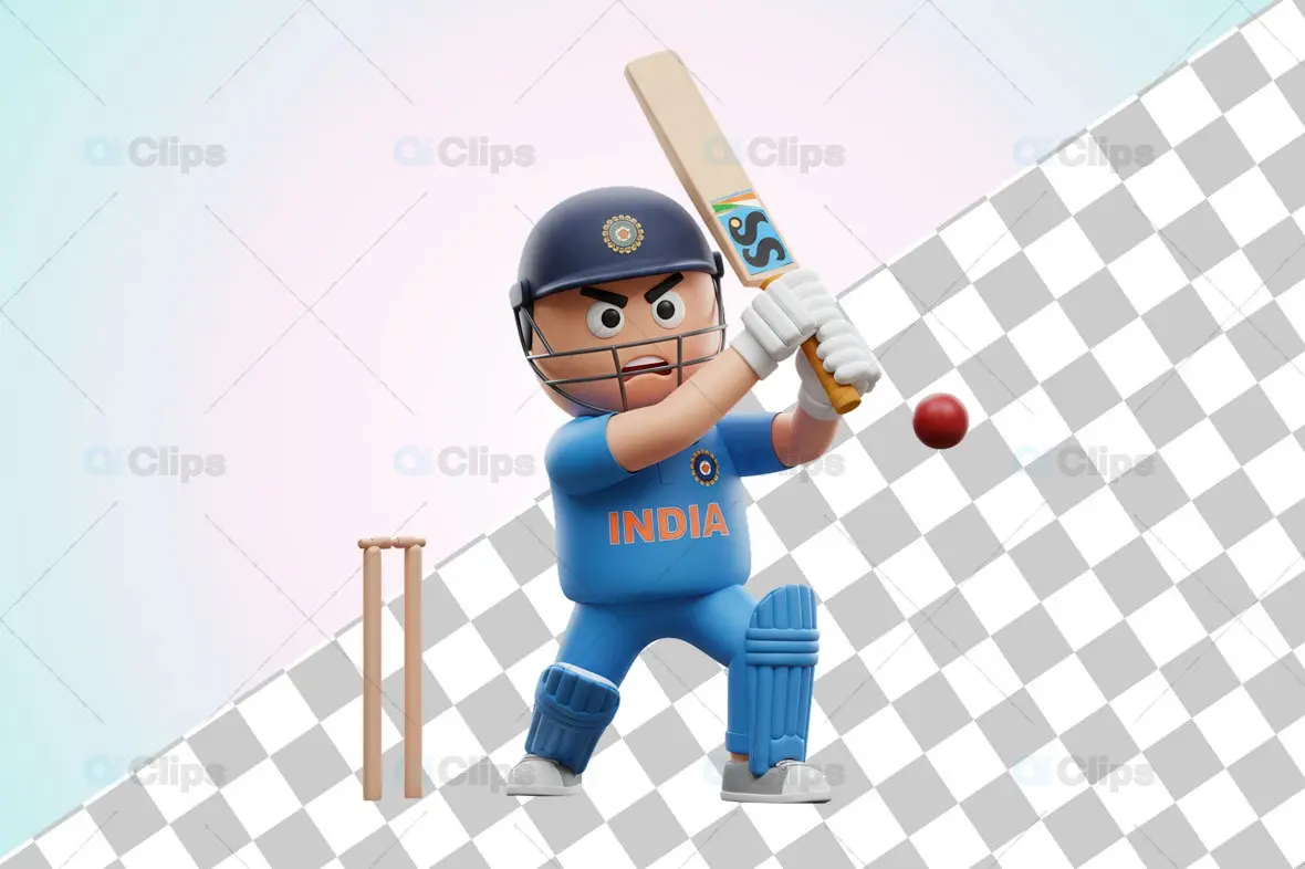 Fierce Indian Cricket Player 3D Illustration