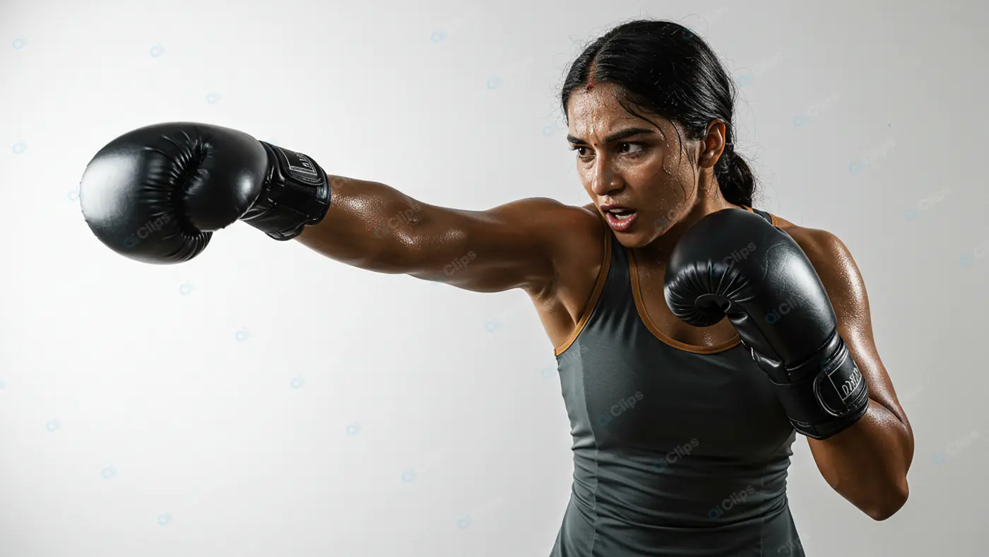 Fierce Female Boxer in Action