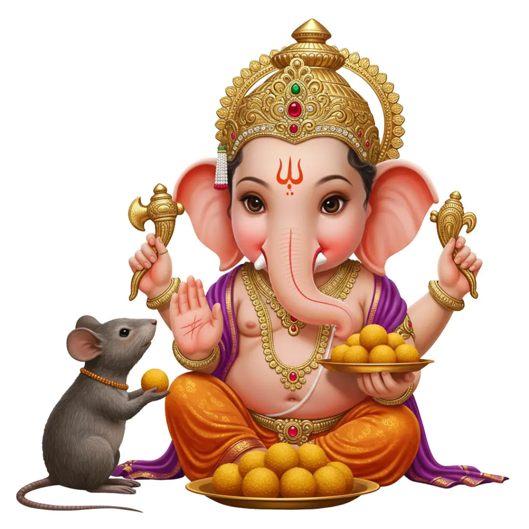 Ganesha Illustration with Laddu Offerings