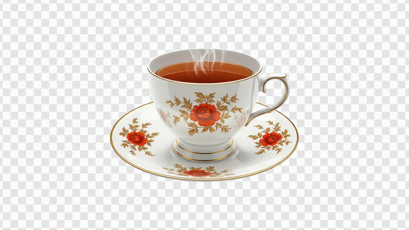 Elegant Indian Tea Cup PNG with Floral Design for Café Menus & Digital Art