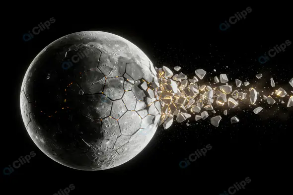 Shattered Moon Exploding in Space with Glowing Fractures