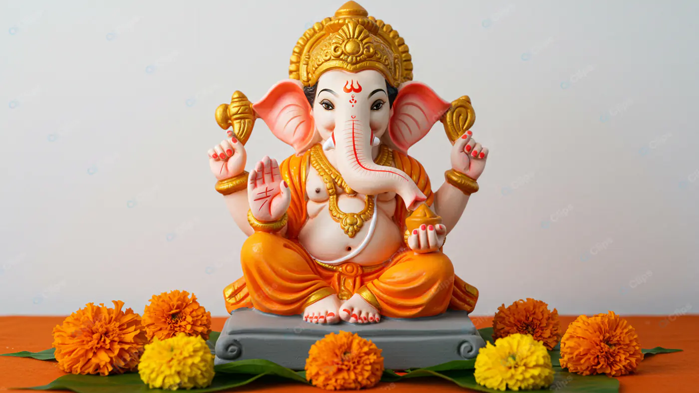 Ganesha Idol with Marigold Offerings