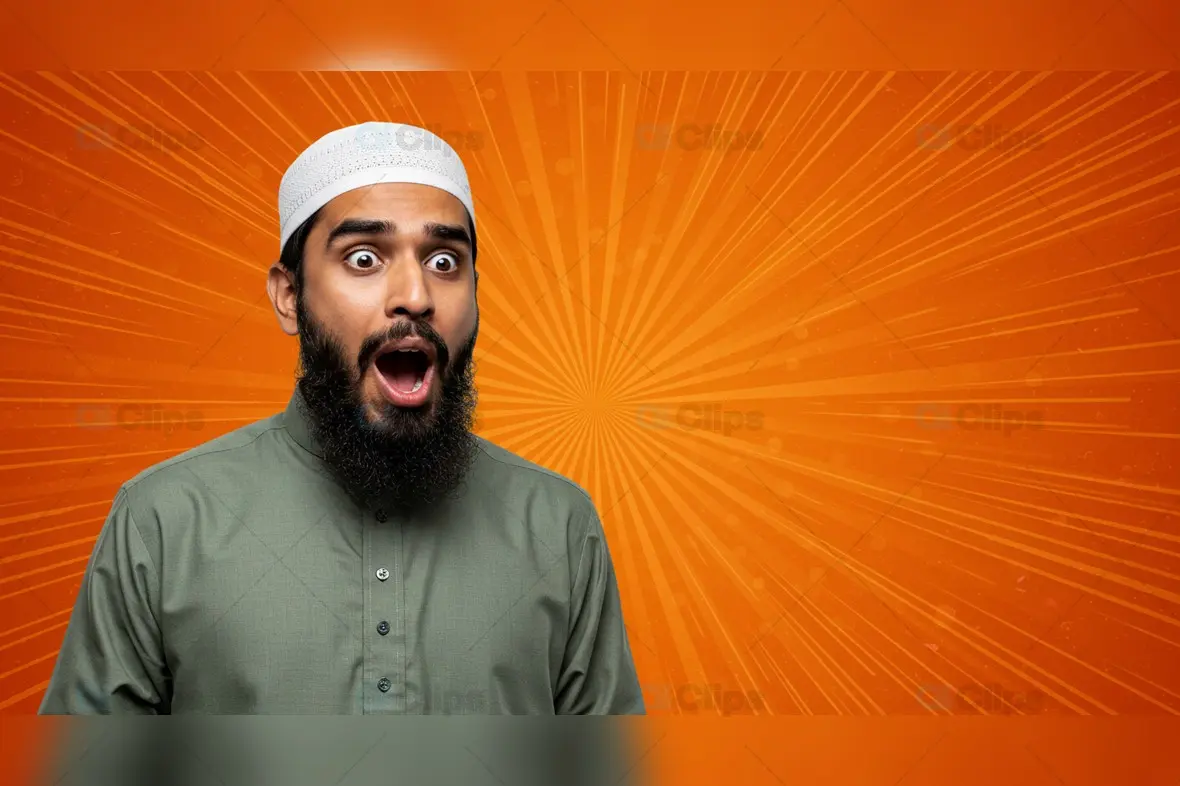 Man in Traditional Attire with Comic-Style Background
