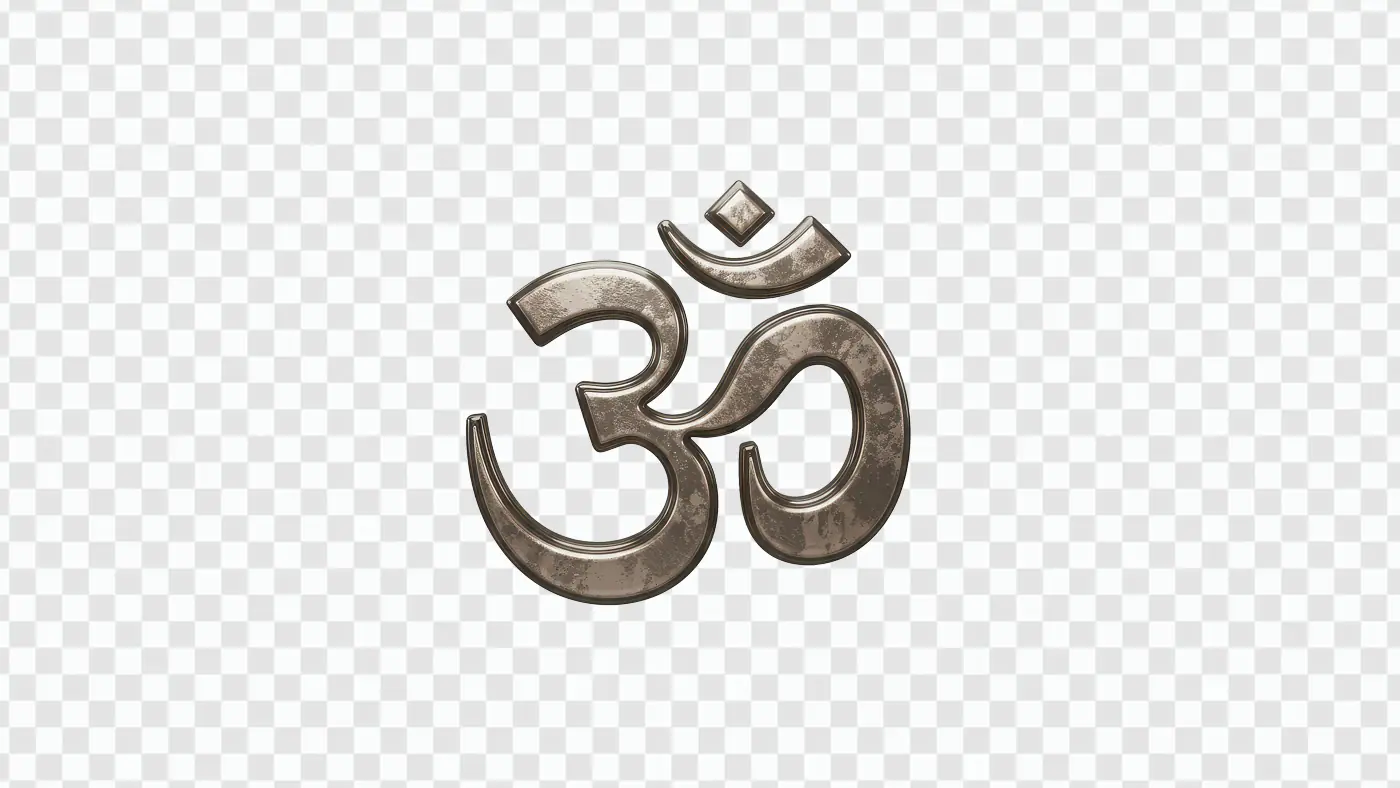 Metallic Om Symbol PNG – Hindu Spiritual Icon with Transparent Background